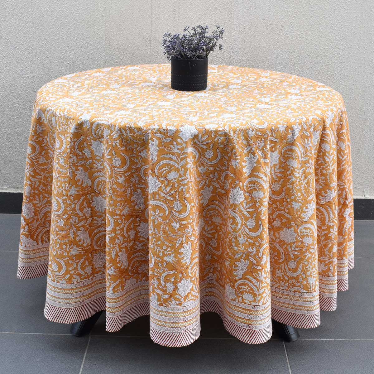 Round 220 cms Cotton French Design Table Cover  Wild Flower Mustard 202401