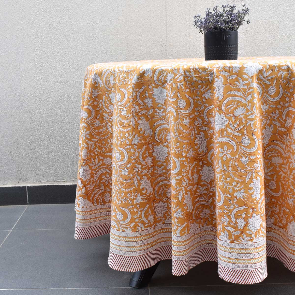 Round 220 cms Cotton French Design Table Cover  Wild Flower Mustard 202401
