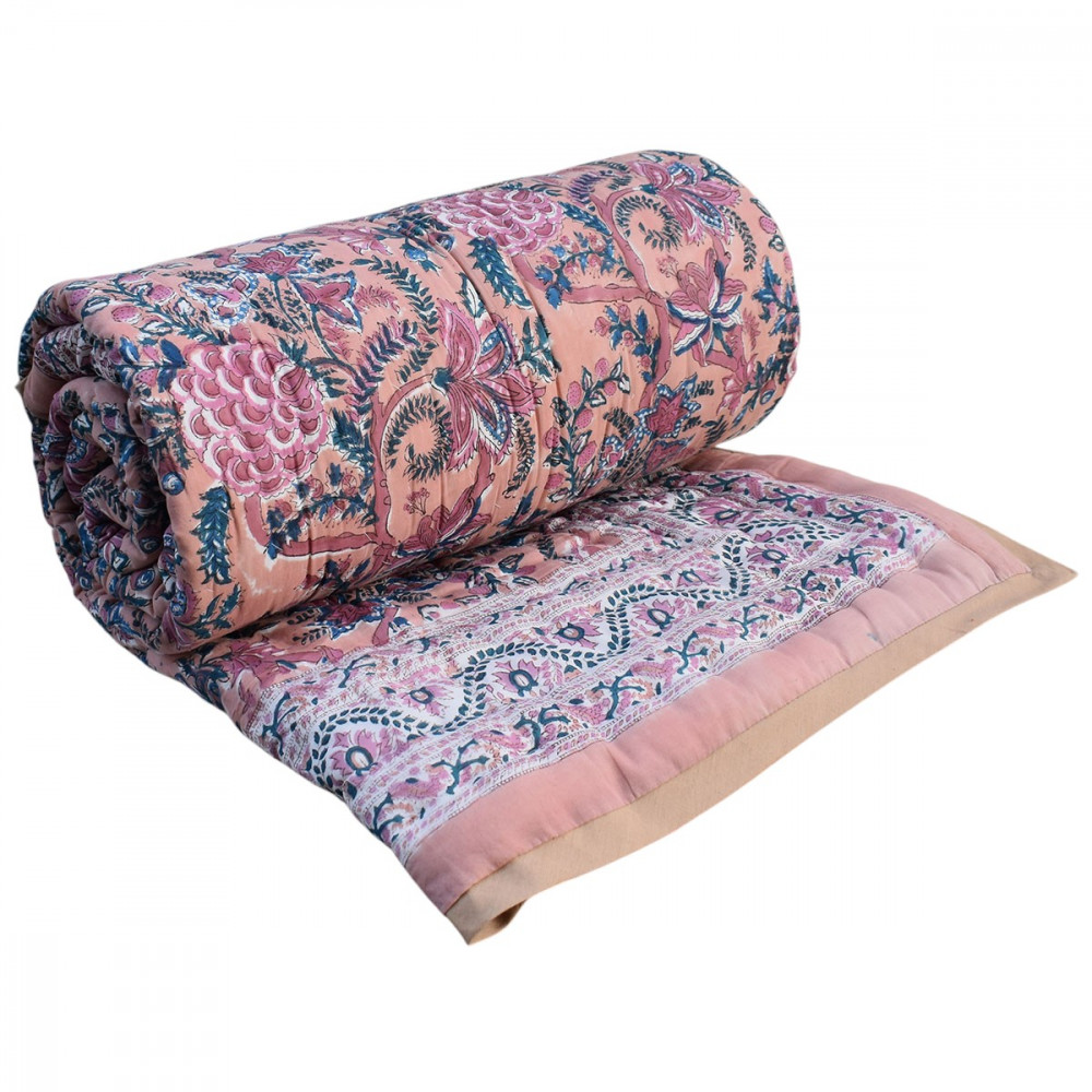 Image of Hand Block Printed Cotton Twin Size Quilt | Bela Maroon 303588