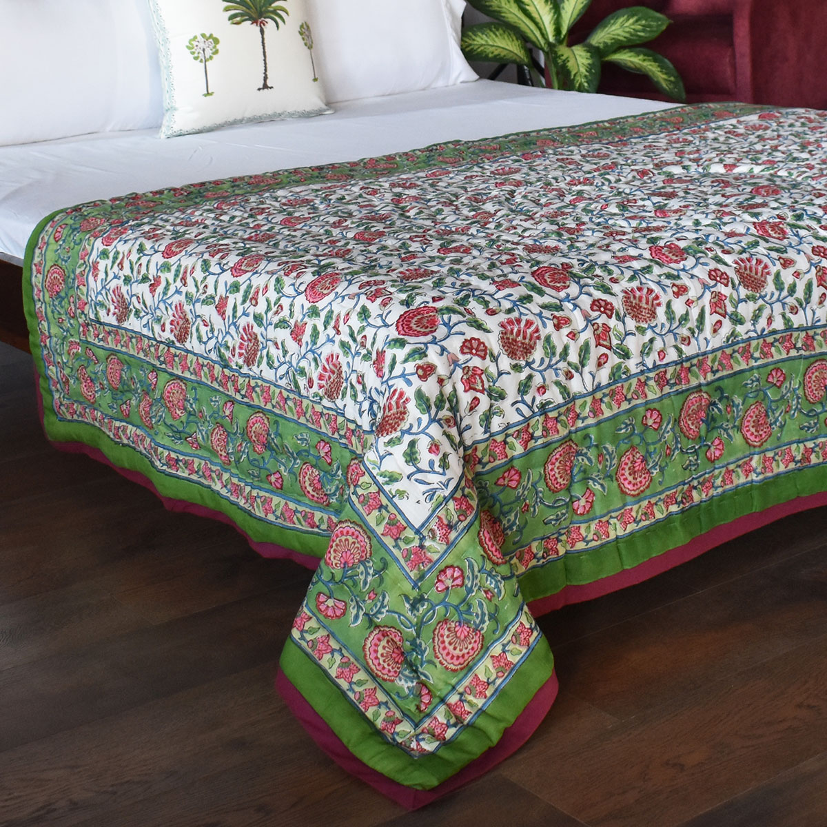 Hand Block Printed Cotton Twin Size Quilt Dawn Glory 251205