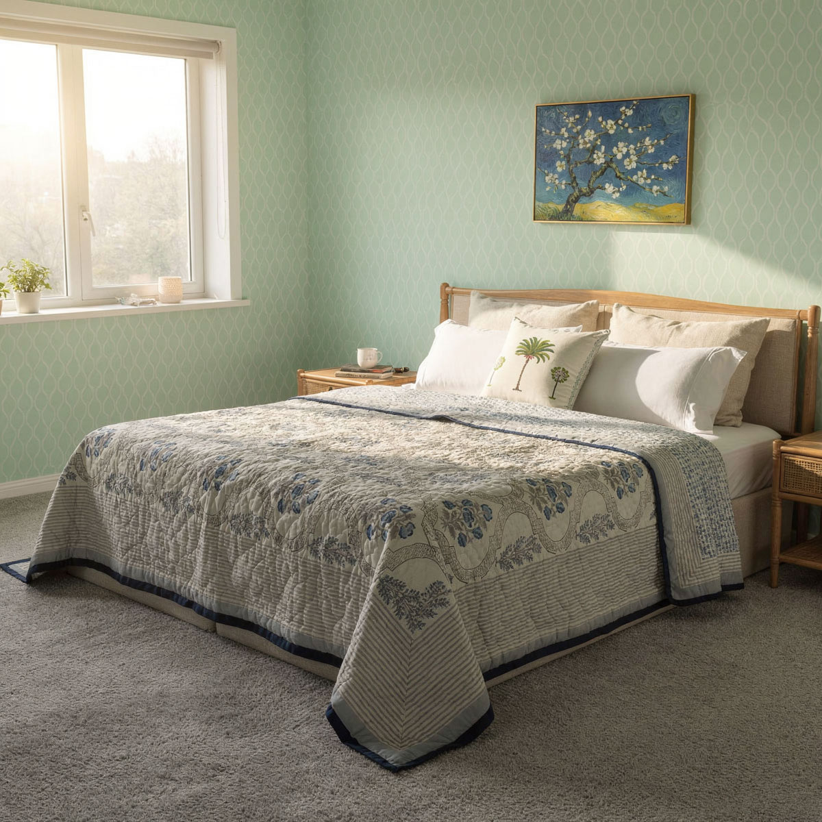 Hand Block Printed Cotton Queen Size Quilt Shehnaaz Boota 206961