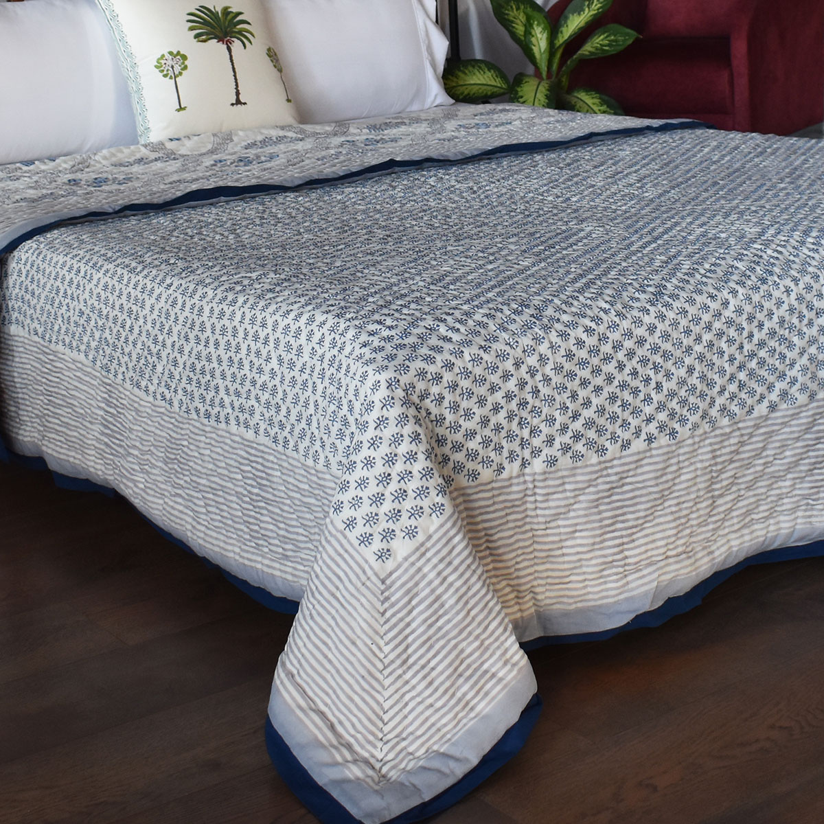 Hand Block Printed Cotton Medium Size Quilt  Shehnaaz Boota 206961