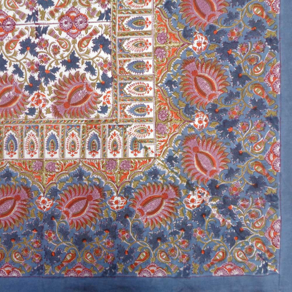 Tablecloth 12 seater in Cotton Hand Block Printed Cotton Tablecloth 180x340 cms Bird Of Paradise Open 204059