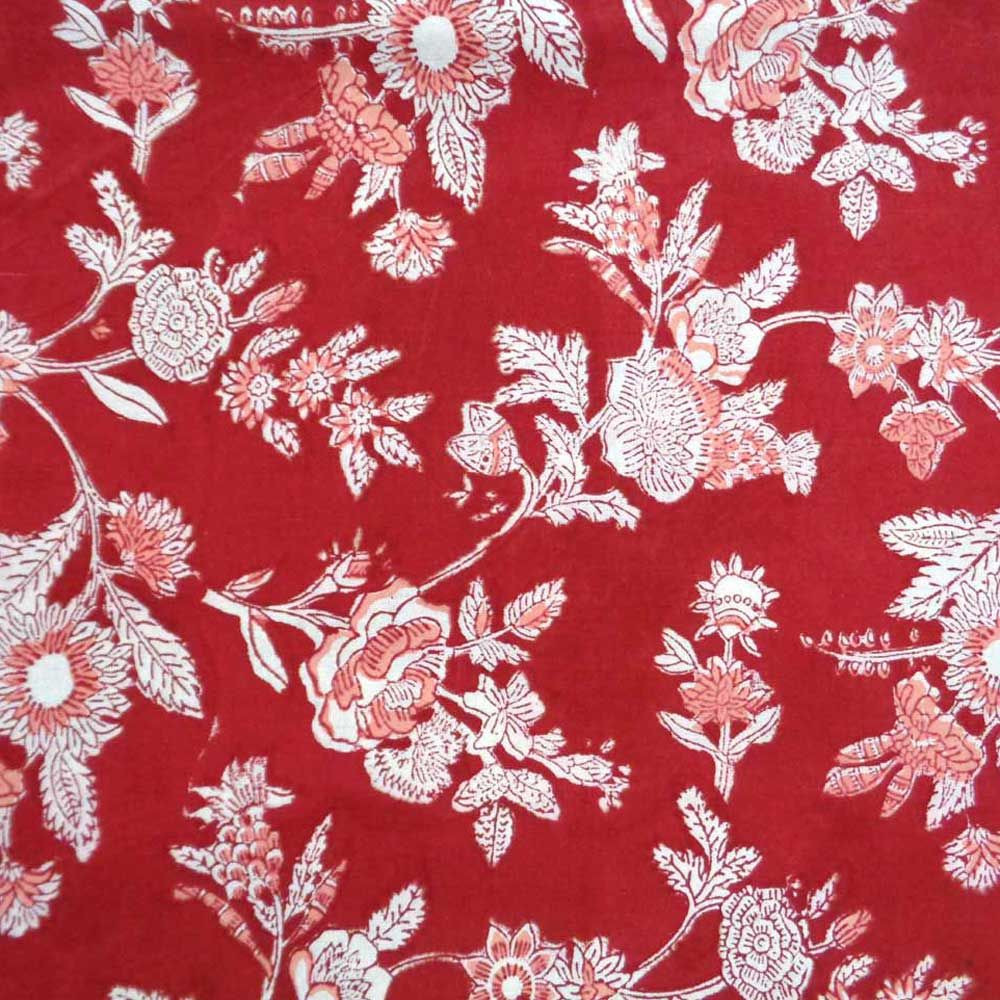 Tablecloth Block Printed in Cotton Floral Red 9291
