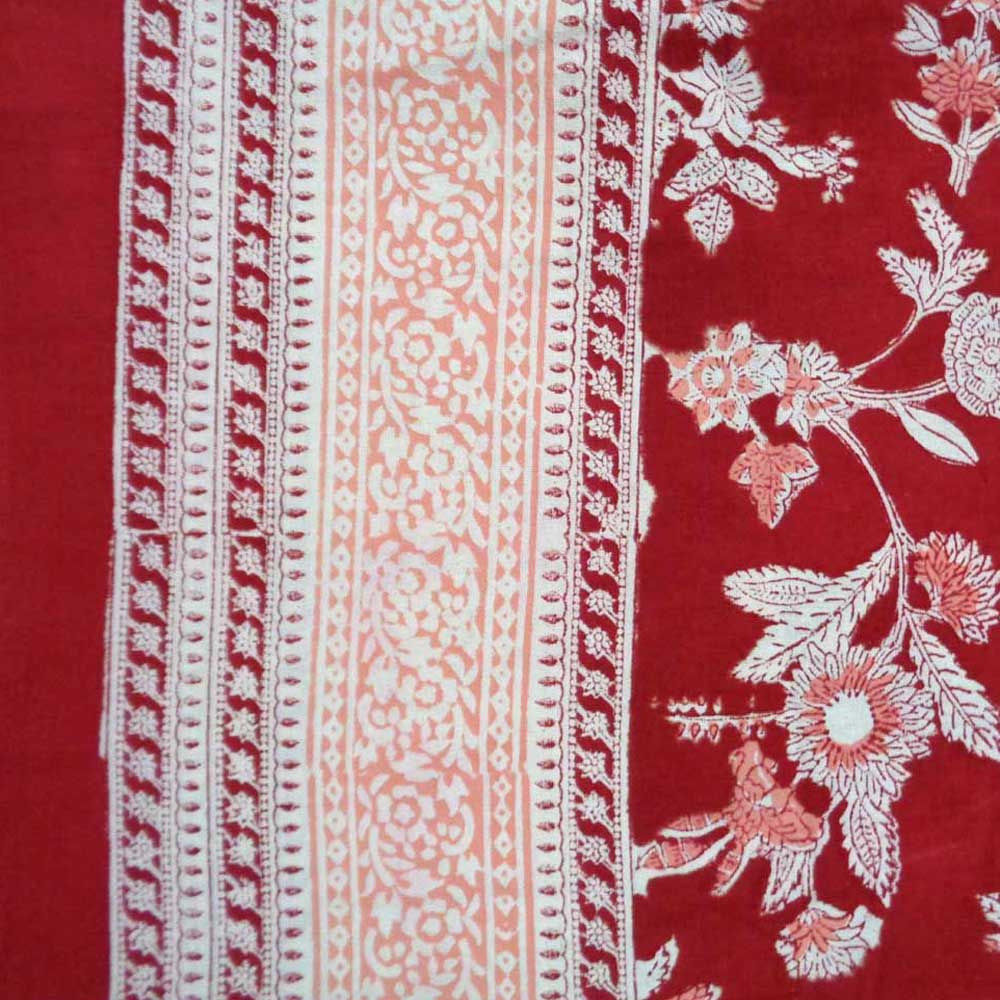Tablecloth Block Printed in Cotton  Floral Red 9291