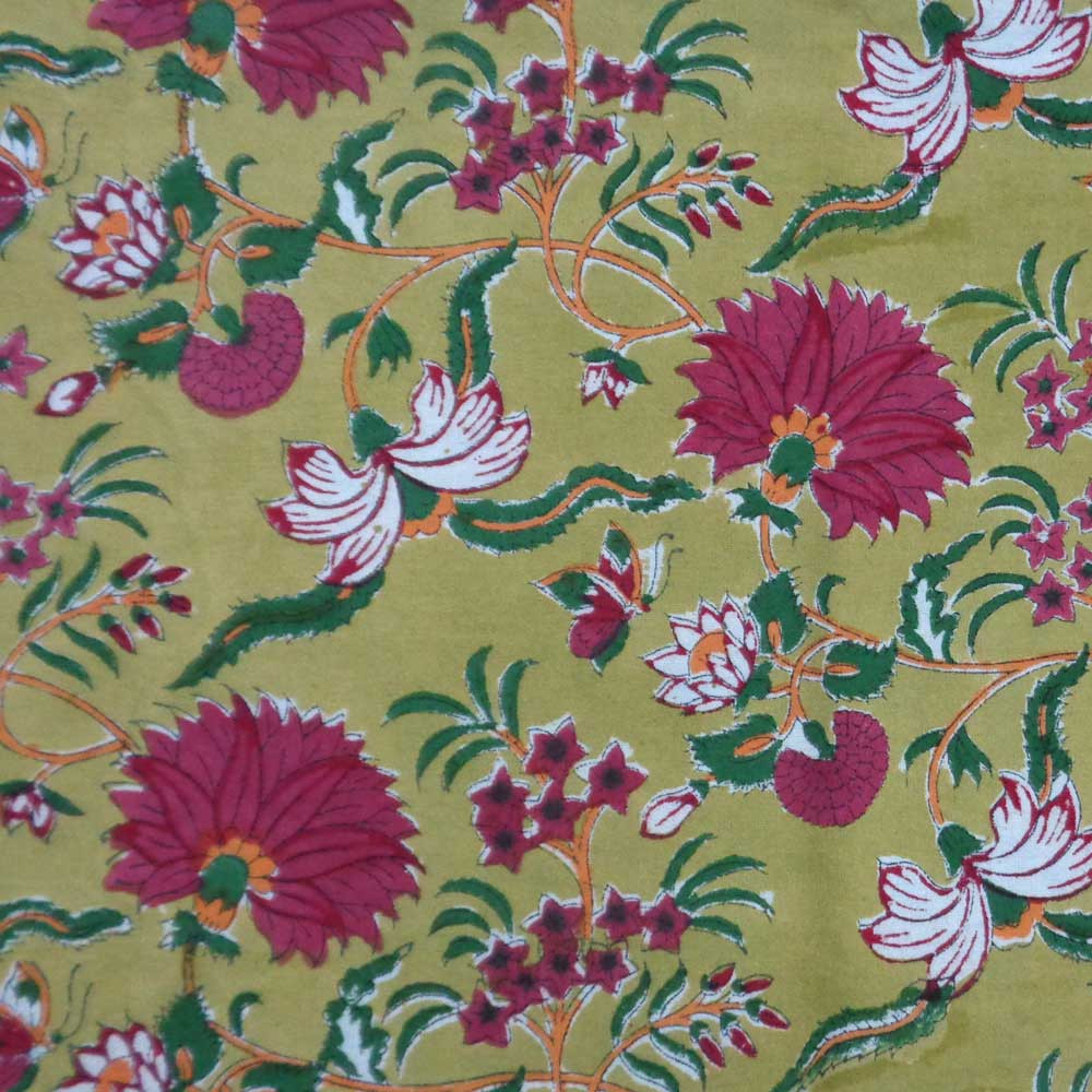 Tablecloth Block Printed in Cotton Flower Blossom Canary 1001