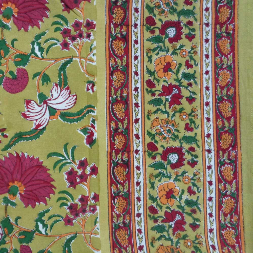 Tablecloth Block Printed in Cotton Flower Blossom Canary 1001