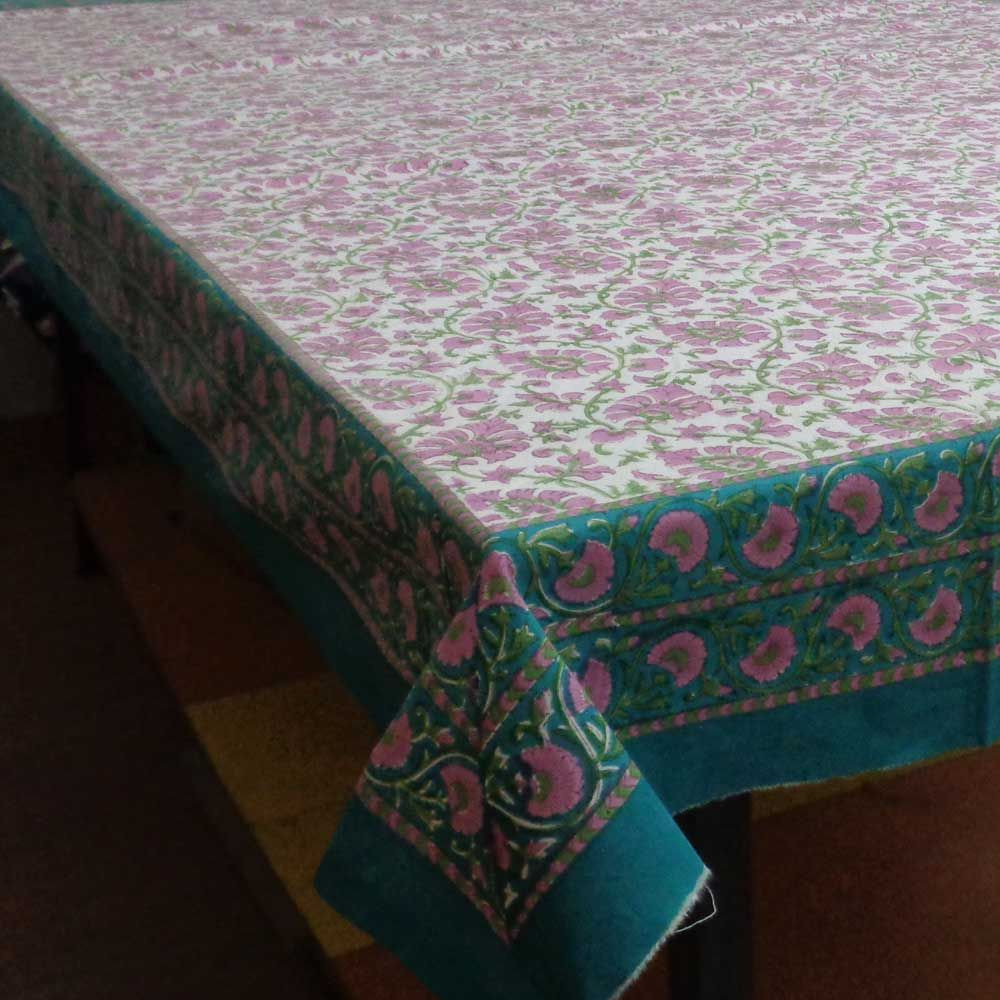 Tablecloth Block Printed in Cotton  Phool Kyari Pink 8054