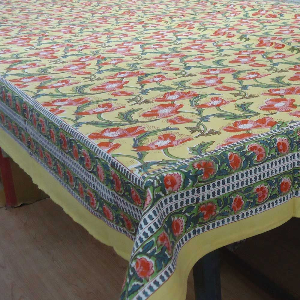 Tablecloth in Cotton for Tea Table RED POLLEN Block Printed