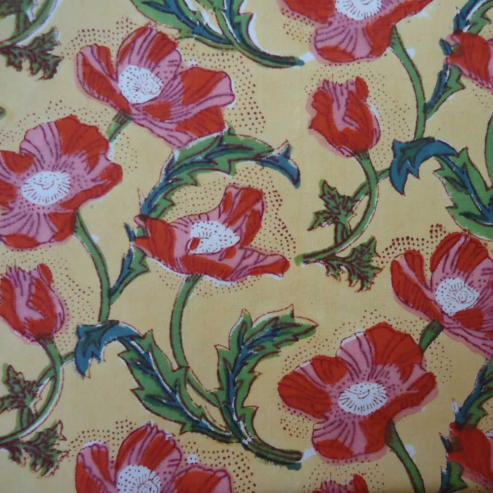 Tablecloth in Cotton for Tea Table RED POLLEN Block Printed