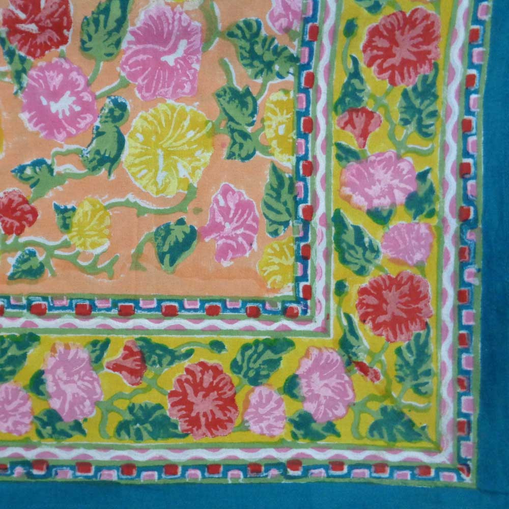 Tablecloth in Cotton Hand Block Printed Pastel Flower Gud 10378