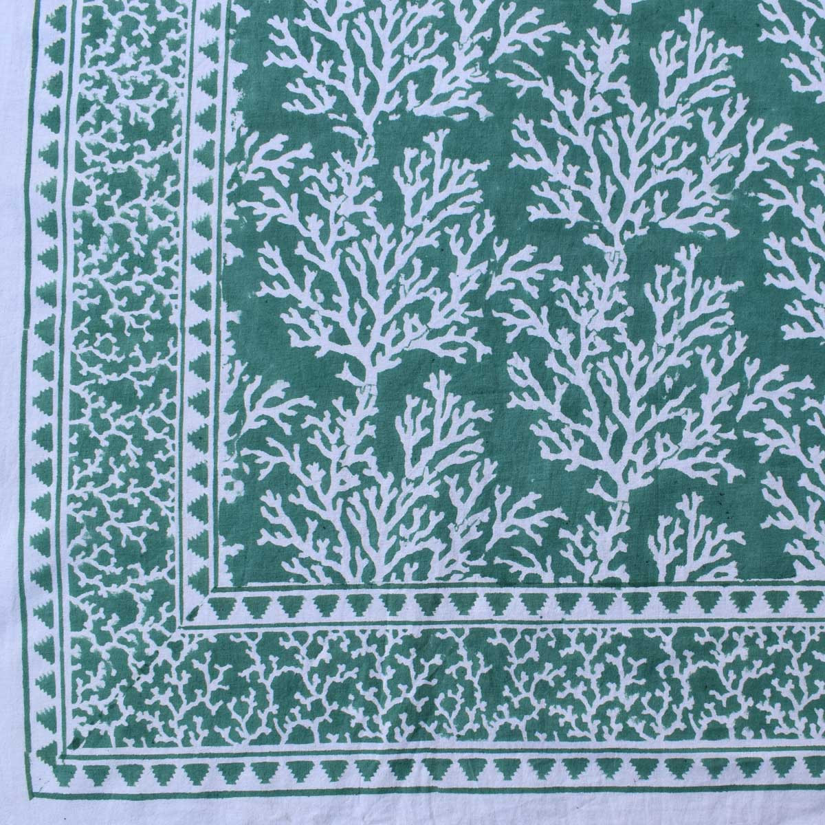 Wood Block Printed Handmade Tablecloth 150x220 cms Coral Green 202530