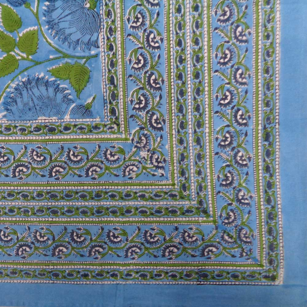 Wood Block Printed Handmade Tablecloth 150x220 cms  Kamal Aqua Gud 105995
