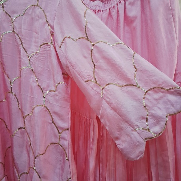 BABY PINK HANDWORK  SHORT KURTI AND SHARARA WITH  DUPATTA SET