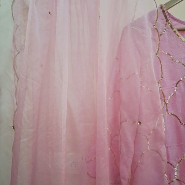 BABY PINK HANDWORK  SHORT KURTI AND SHARARA WITH  DUPATTA SET