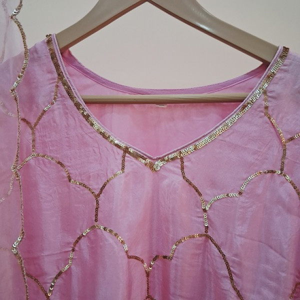 BABY PINK HANDWORK  SHORT KURTI AND SHARARA WITH  DUPATTA SET