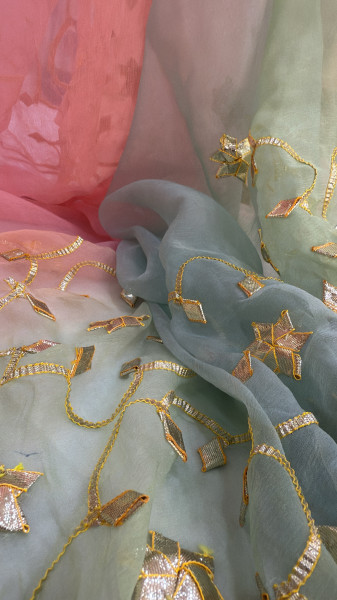 OMBRE SHIFFON KACCHA GOTAHANDWORK SAREE
