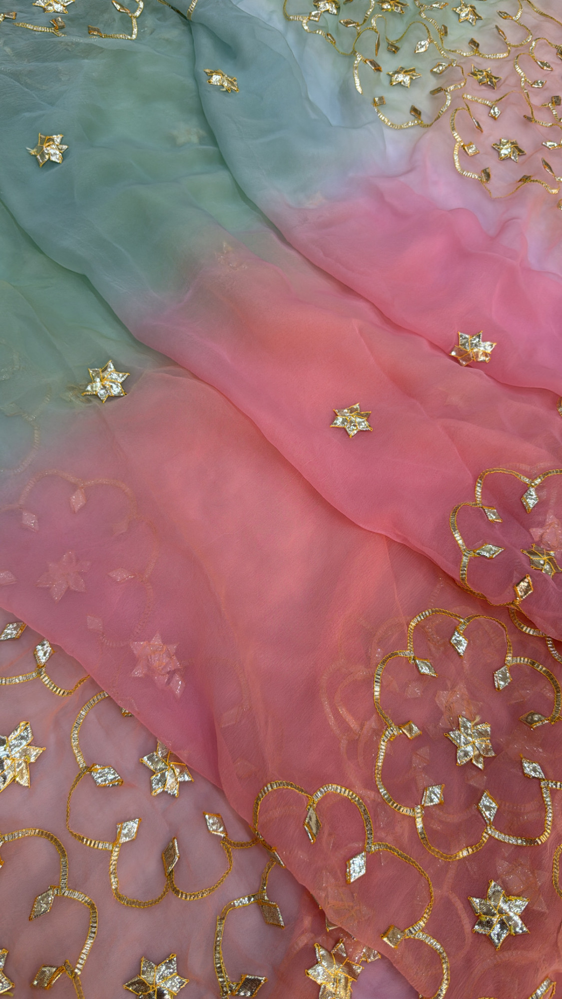 OMBRE SHIFFON KACCHA GOTAHANDWORK SAREE