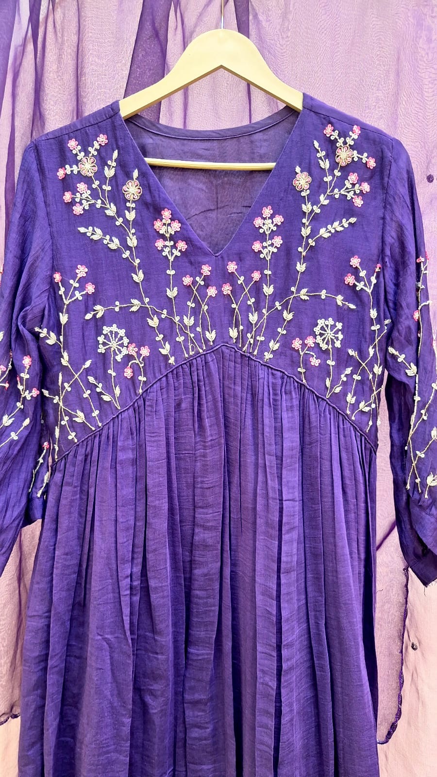 PURPLE MUL CHANDERI ALIACUT SUIT SET