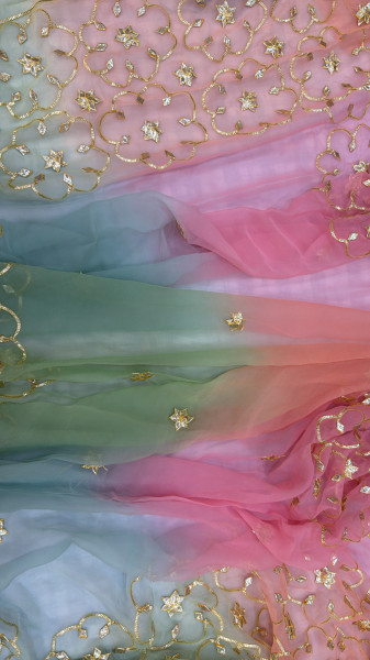 OMBRE SHIFFON KACCHA GOTAHANDWORK SAREE