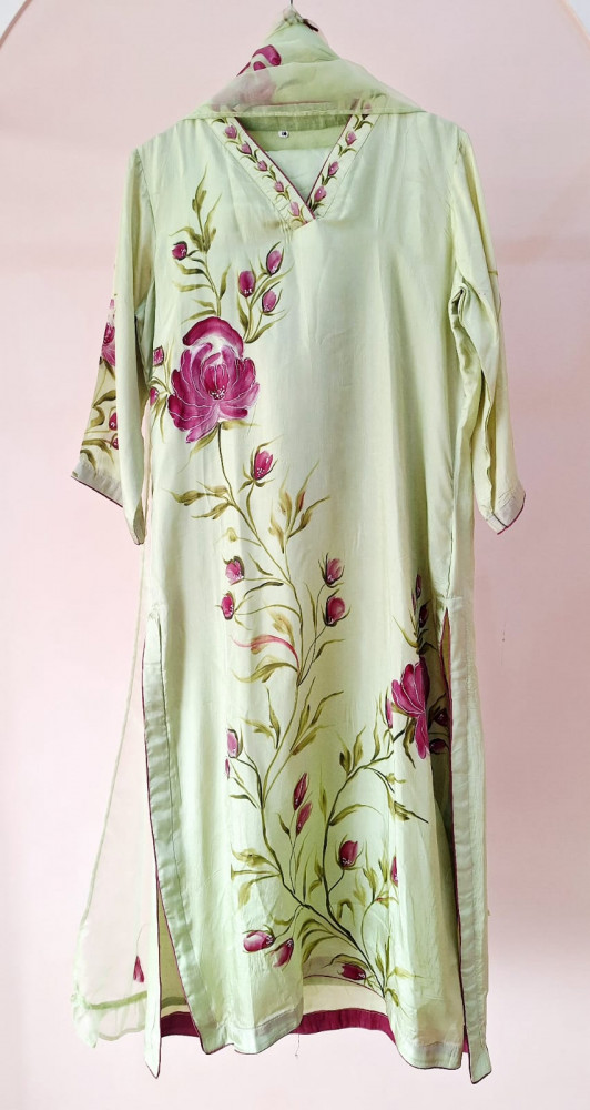 Image of MINT GREEN HANDPAINTED SUIT SET