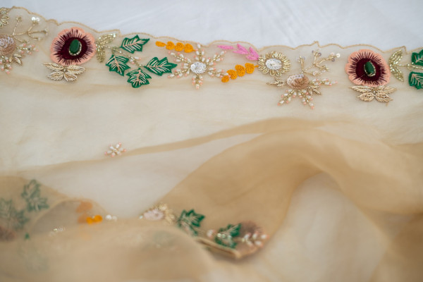 BROWN ORGANZA HANDWORK SAREE