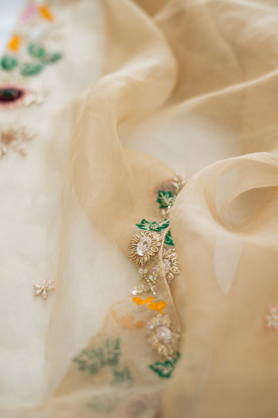 BROWN ORGANZA HANDWORK SAREE