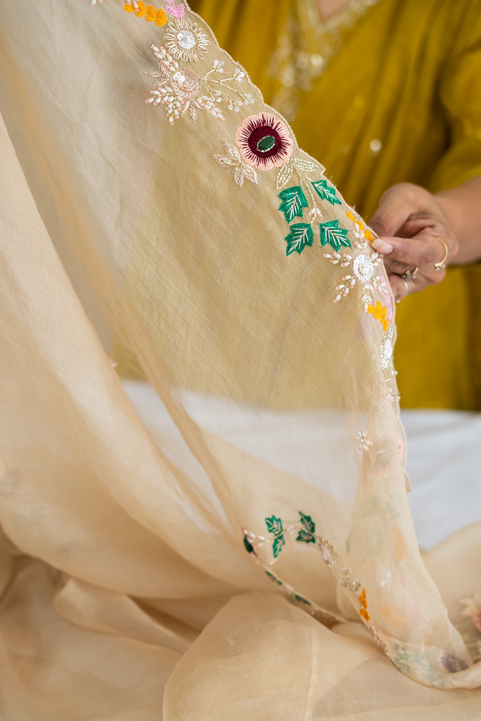 BROWN ORGANZA HANDWORK SAREE