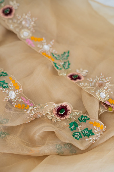 BROWN ORGANZA HANDWORK SAREE