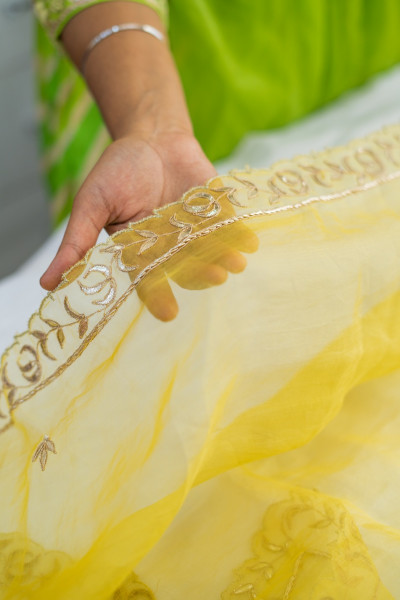 ORGANZA YELLOW HANDWORK SAREE