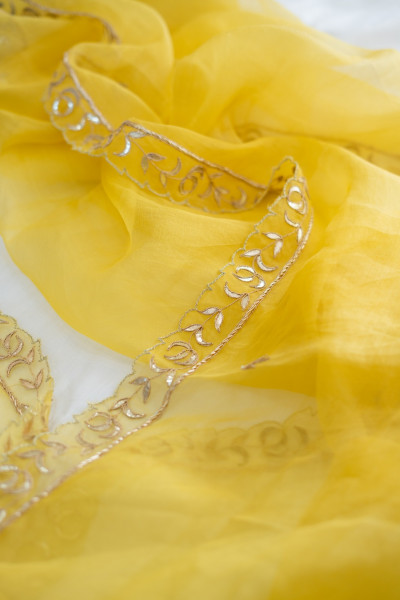 ORGANZA YELLOW HANDWORK SAREE