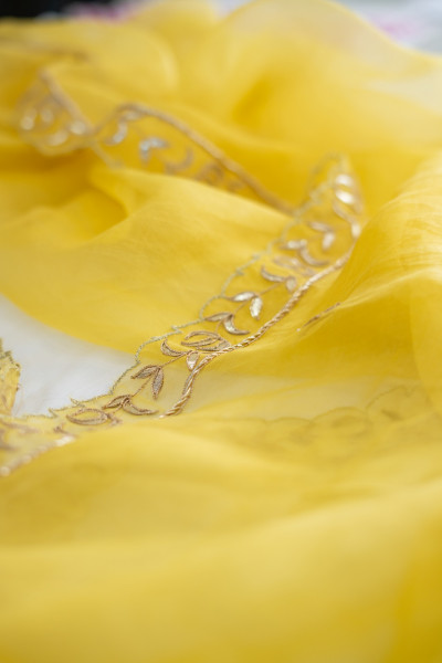 ORGANZA YELLOW HANDWORK SAREE