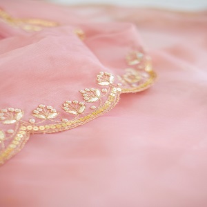 POWDER PINK HANDWORK ORGANZA SAREE