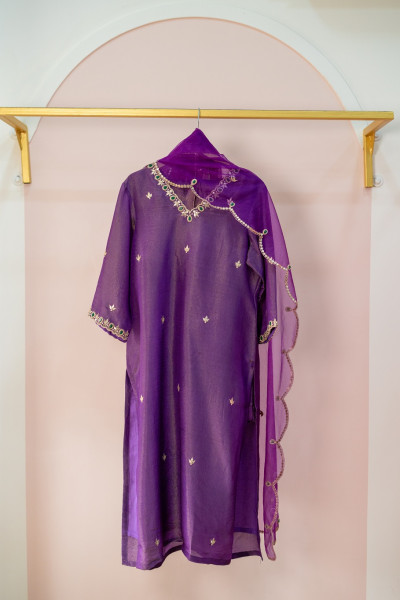 PURPLE TISSUE HANDWORK SUIT SET