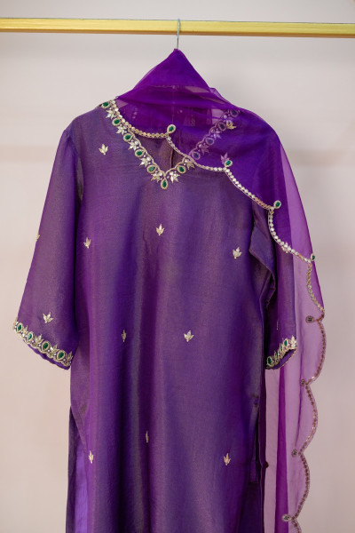 PURPLE TISSUE HANDWORK SUIT SET