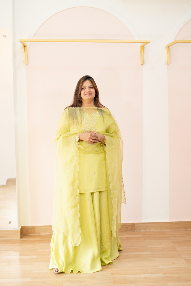 Image of MINTGREEN HANDWORK SHORTKURTI,SKIRT AND ORGANZA DUPTTAA