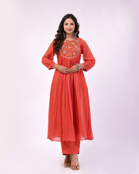 RUSTORANGE HANDWORK MULCHANDERI SUIT SET