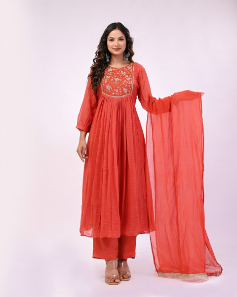 RUSTORANGE HANDWORK MULCHANDERI SUIT SET