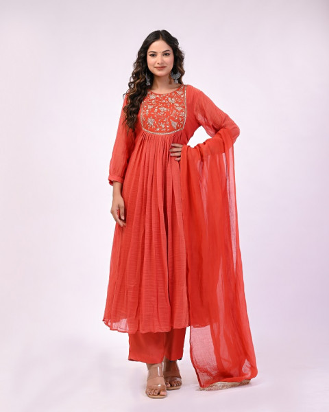 RUSTORANGE HANDWORK MULCHANDERI SUIT SET