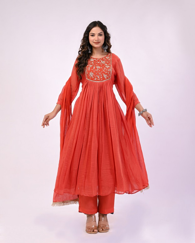 Image of RUSTORANGE HANDWORK MULCHANDERI SUIT SET