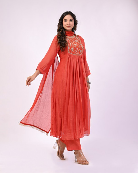 RUSTORANGE HANDWORK MULCHANDERI SUIT SET