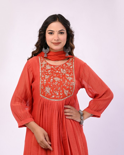 RUSTORANGE HANDWORK MULCHANDERI SUIT SET