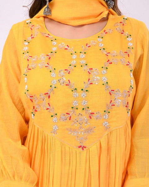 YELLOW MULCHANDERI HANDWORK SUIT SET