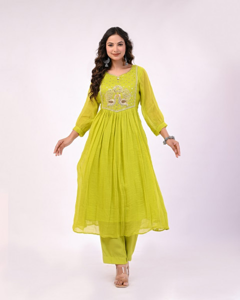 LIRIL GREEN HANDWORK MULCHANDERI SUIT SET