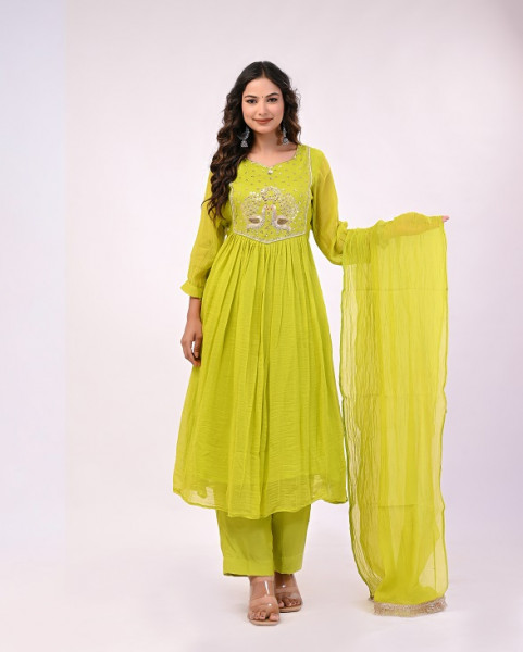 LIRIL GREEN HANDWORK MULCHANDERI SUIT SET