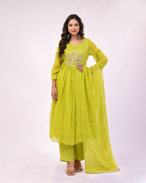 LIRIL GREEN HANDWORK MULCHANDERI SUIT SET