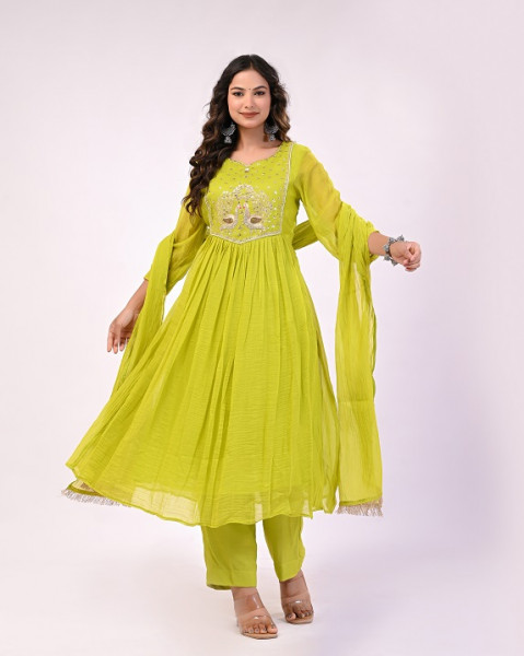 LIRIL GREEN HANDWORK MULCHANDERI SUIT SET