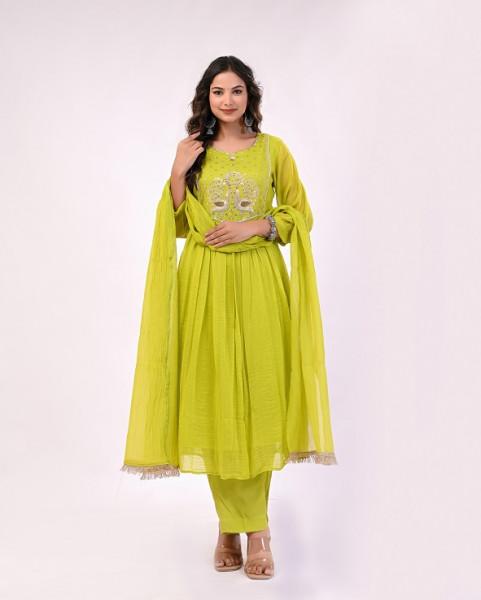 LIRIL GREEN HANDWORK MULCHANDERI SUIT SET
