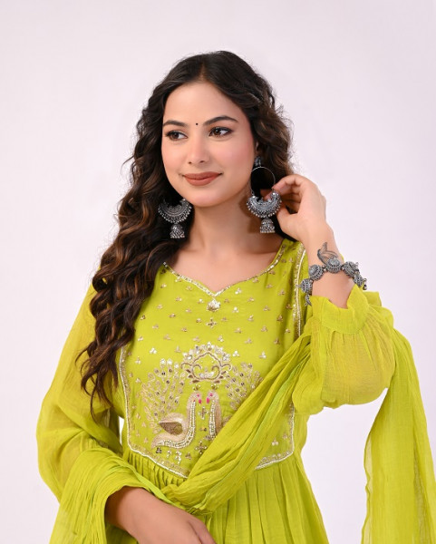 LIRIL GREEN HANDWORK MULCHANDERI SUIT SET