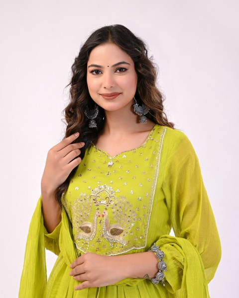 LIRIL GREEN HANDWORK MULCHANDERI SUIT SET